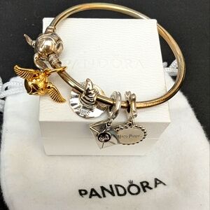 Pandora Harry Potter Bangle with Four Charms and Snitch Clasp